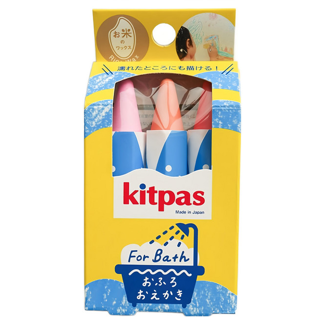 kitpas 環保無毒浴室水洗蠟筆3件組 日本製 粉色 + 橘色 + 紅色, 1盒, 3色