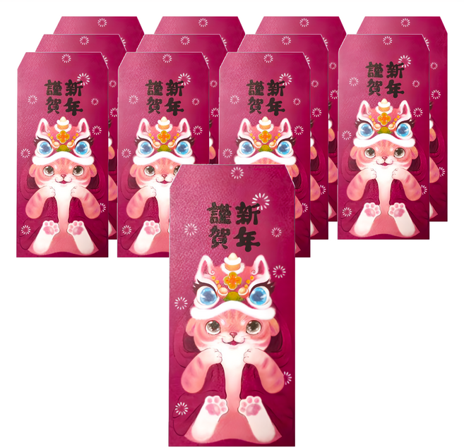 MODACore 摩達客 農曆春節開運 台灣文創貓咪謹賀新年喵喵創意設計吉祥紅包袋, 12個