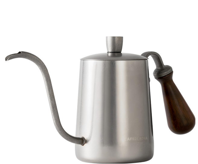 CAFEDE KONA 木柄細口壺 銀色, 600ml, 1個, 壺身 + 壺蓋