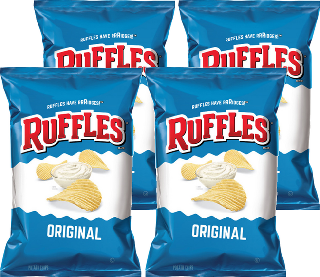 RUFFLES 波樂 洋芋片-原味 美國原裝進口 鮮新洋芋厚片切片波浪造型, 184.2g, 4包