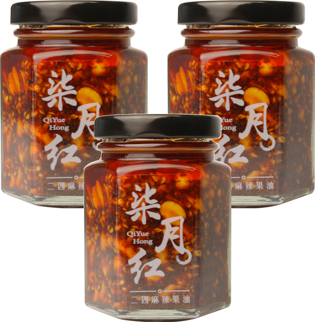 柒月紅 二四麻辣果油 手作純素, 100g, 3罐