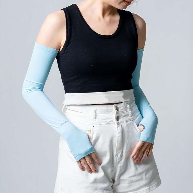 NAMATETSU 生鐵 女款手掌防滑設計防曬冰涼袖套, 藍色, 1個