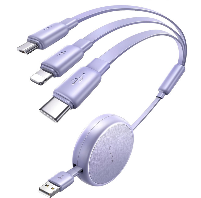 LISEN 李森 USB-Type-C + Lightning + Micro 伸縮數據線 2E350, 紫色, 1m, 1條