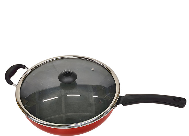 kosfu kitchen ware 鍋師傅 台灣製造 超硬紅色炒鍋 附玻璃, 33cm, 1組