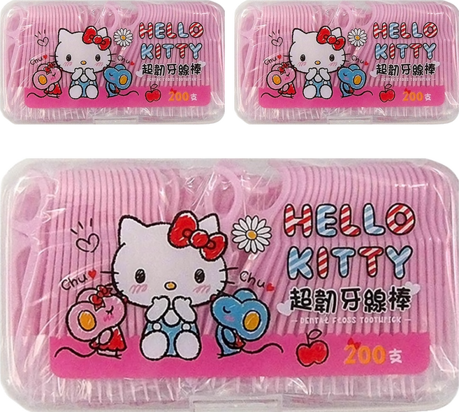 Hello Kitty 凱蒂貓 超韌 牙線棒, 9.5cm, 200支, 3盒