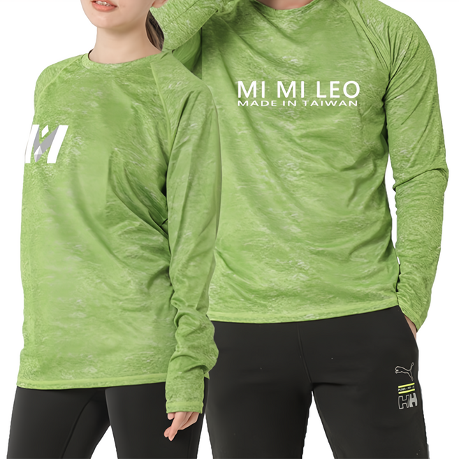 MI MI LEO 中性款 台灣製竹炭科技機能薄長袖 登山衣 運動休閒服 淺色款, 綠白色