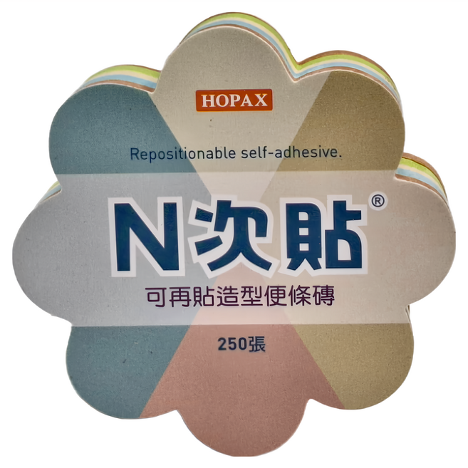 N次貼 花形造型便條磚 61066 67 x 67mm 牛皮紙 + 再生紙, 花形造型便條磚 多色, 250張, 6組
