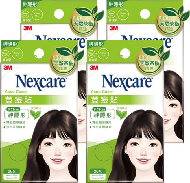 3M Nexcare TTA28 神隱形荳痘貼 茶樹精油 綜合型 8mm x 16入 + 12mm x 12入, 28個, 4盒