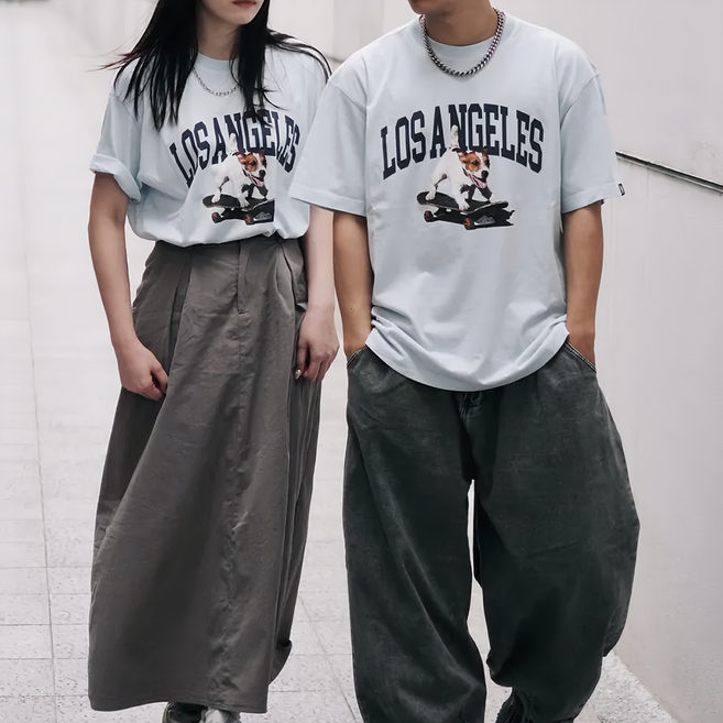 VISION STREET WEAR Puppy T-Shirts 小狗 滑板 短袖 休閒 短Tee 1件, 天藍色
