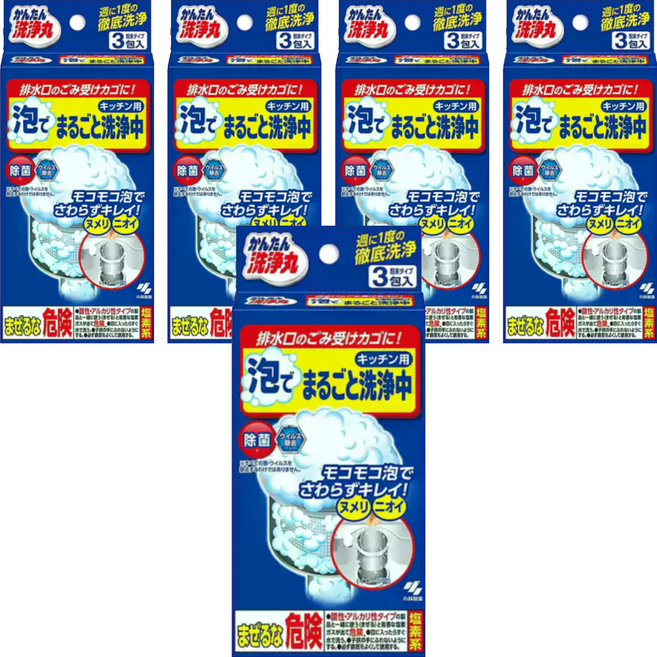 KOBAYASHI 小林製藥 廚房用排水口提籠清潔發泡粉 3包, 90g, 5盒