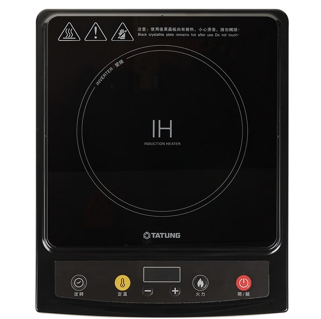 TATUNG 大同 1300W 1口 微晶面板 電磁爐 按鍵式 安全鎖 可調溫度 自動斷電 非安裝崁入式 黑 28x34x6.3cm TIH-F1300C