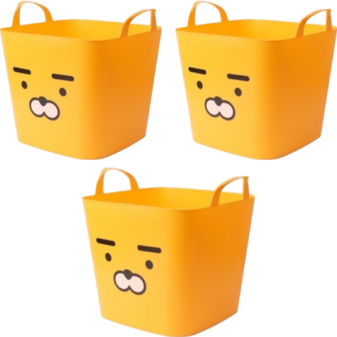 KAKAO FRIENDS 塑膠手提籃, Ryan大臉 黃色, 3個