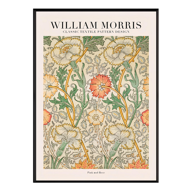 BOLUO GALLERY 菠蘿選畫所 William Morris 粉色玫瑰 掛畫 40 x 30cm 黑色 BFSP3409B