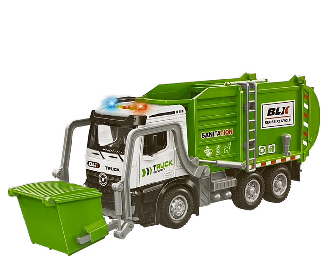 BAOLE STAR TOYS 寶樂星 1:18 聲光摩輪環保垃圾車 附回收桶 5872, 1個, 綠色 + 白色