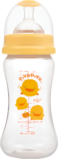 PiYOPiYO 黃色小鴨 寬口葫蘆奶瓶 0個月以上, 黃色, 270ml, 1個