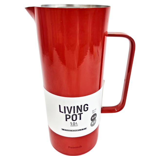 Peacock 日本孔雀 Living Pot 時尚保溫壺 不鏽鋼水壺 桌上壺 AHW-100-R, 亮紅色, 1L, 1個