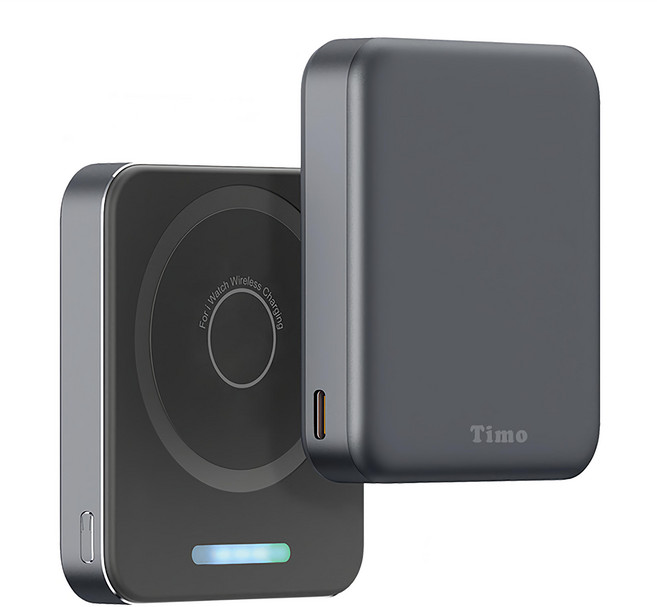 Timo 魔方系列 三合一磁吸無線充行動電源 5000mAh, POT-570, 深灰色