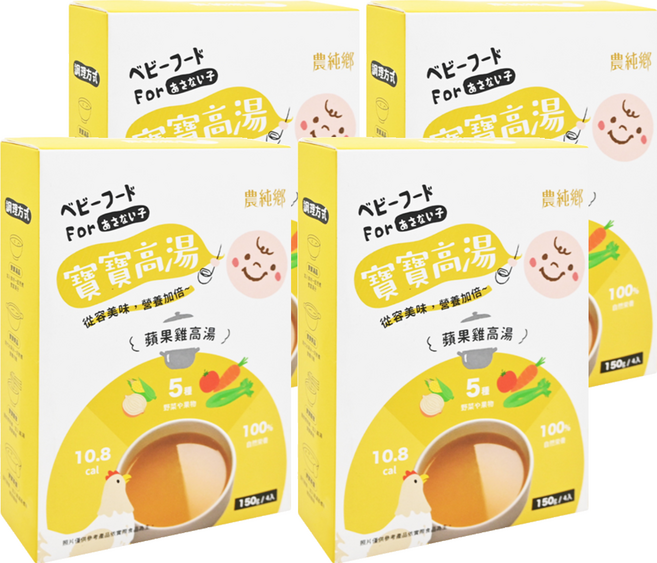 農純鄉 寶寶高湯 蘋果雞高湯 6個月以上 4包, 600g, 4盒