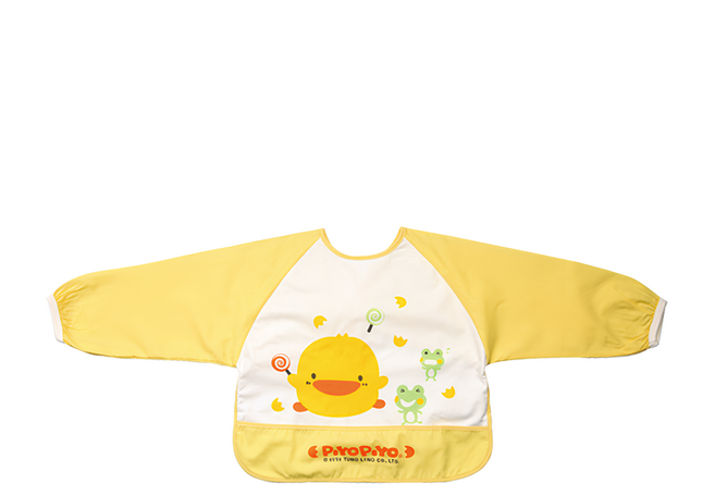 PiYOPiYO 黃色小鴨 長袖餵食圍兜 34*82cm, 黃色, 1件, 1件