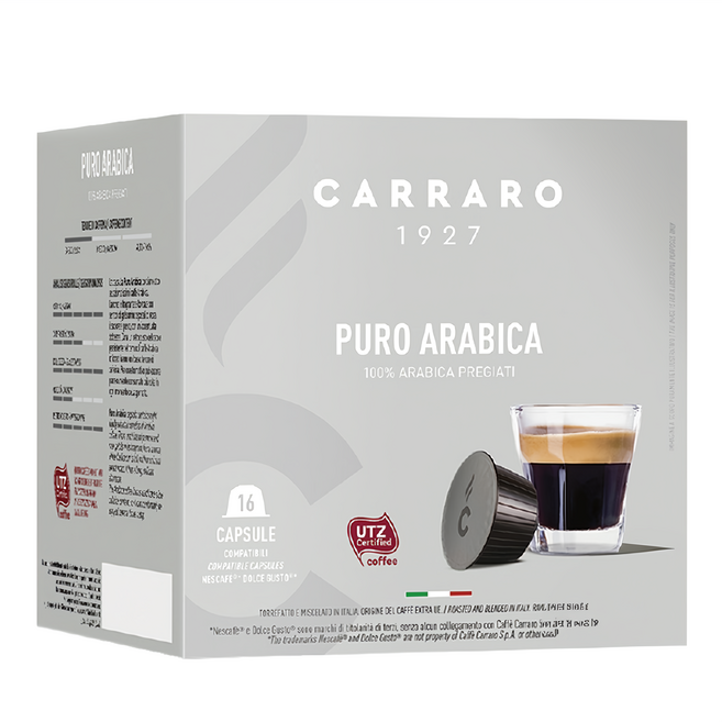 CARRARO PURO ARABICA 阿拉比卡 膠囊咖啡 Dolce Gusto咖啡機適用, 7g, 16顆, 1盒