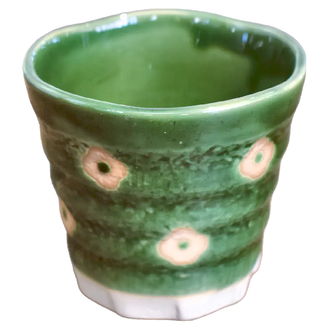 美濃燒 HANA手握杯 日本製, 綠色 + 粉色 + 白色, 1個