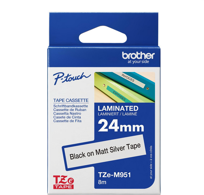 brother 兄弟牌 台灣公司貨 特殊規格標籤帶 24mm, 銀底黑字, 8m