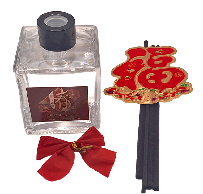 QiMart 箔金招財香氛珪藻土擴香瓶 200ML, 純棉麝香, 1瓶