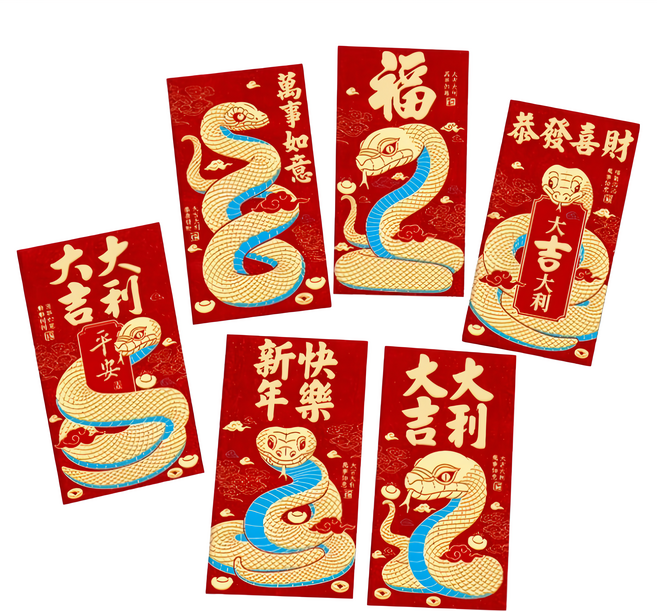 新年金蔥磨砂創意紅包袋 大吉大利J款, 6個