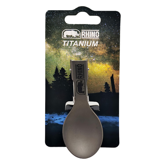 RHINO 犀牛 鈦合金折疊湯匙, 銀黑色, 1個