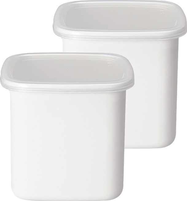 Noda Horo 野田琺瑯 日本製方型塑料蓋琺瑯保鮮盒 1.2L, 容器 + 蓋子, 2組