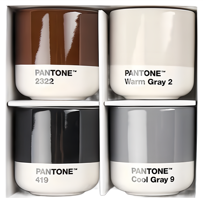 PANTONE 彩通 陶瓷瑪奇朵杯 4件套組 100ml 精緻盒裝 泰國製 暖灰色 + 冷灰色 + 棕色 + 黑色