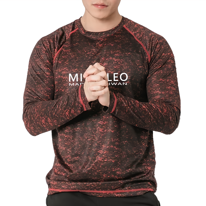MI MI LEO 台灣製 中性款竹炭科技機能薄長袖 登山衣 運動休閒服 MI MI LEO款, 黑紅