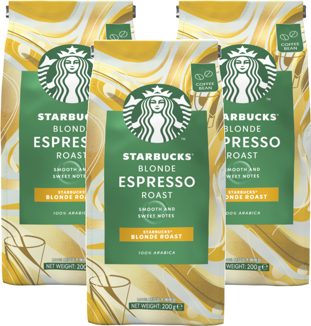 STARBUCKS 星巴克 黃金烘焙咖啡豆, 未研磨, 200g, 3包