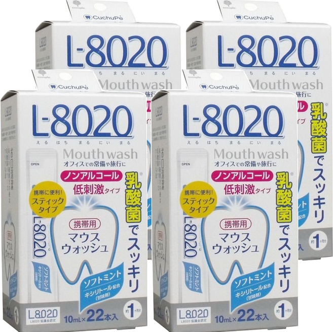 novopin 日本 L8020 清涼薄荷乳酸菌漱口水 22入 不含酒精, 220ml, 4盒