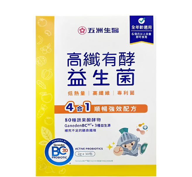五洲生醫 高纖有酵益生菌 牛奶口味, 30包, 2g, 1盒