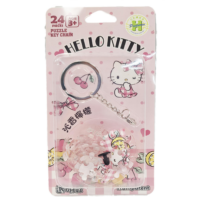 HUNDRED PICTURES 百耘圖 立體球型拼圖鑰匙圈, Hello Kitty 沁香檸檬 透明款, 24片, 1組
