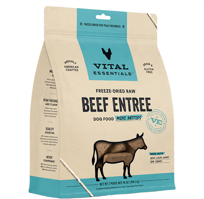 VITAL ESSENTIALS 凍乾鮮肉犬用生食餐 小顆粒, 牛肉, 396.9g, 1包