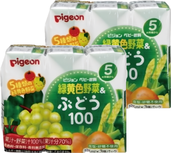 Pigeon 貝親 黃綠色蔬菜葡萄飲料, 125ml, 6個