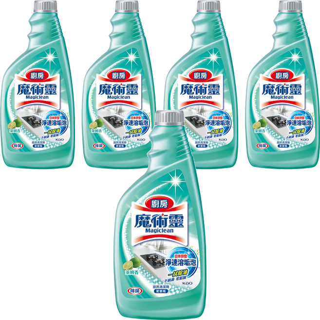 Kao 花王 Magiclean 魔術靈 台灣公司貨 廚房清潔劑 萊姆香 更替瓶, 500ml, 5瓶