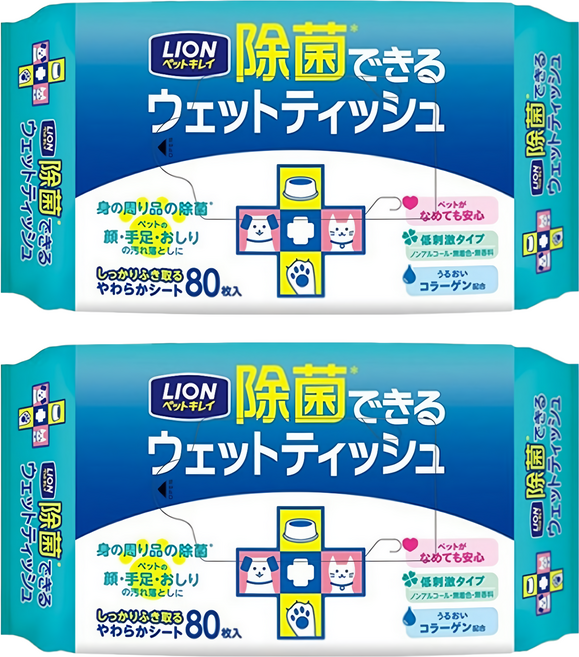 LION 獅王 Pet Clean 漂亮寵物 除菌濕紙巾, 80張, 2包