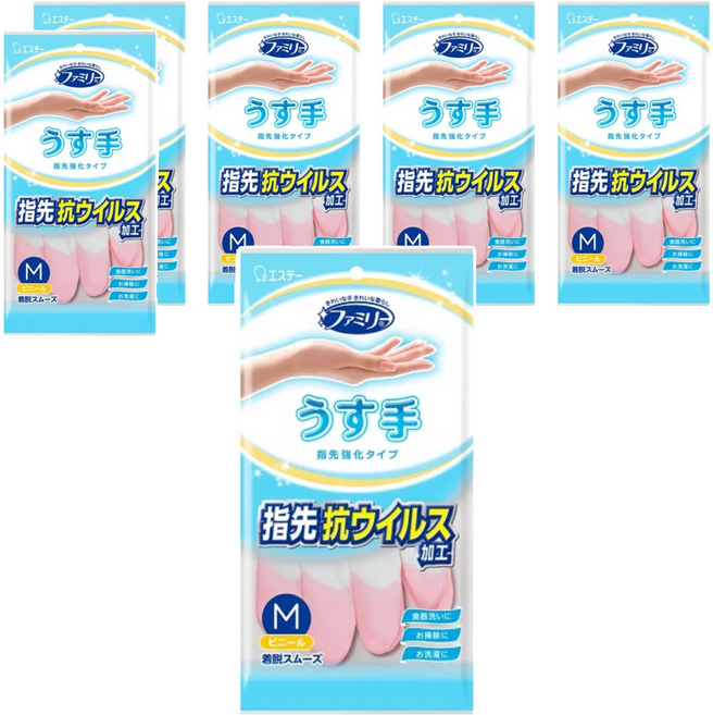 ST 雞仔牌 Family 指尖強化手套 薄型, 粉色, 中(M), 6雙