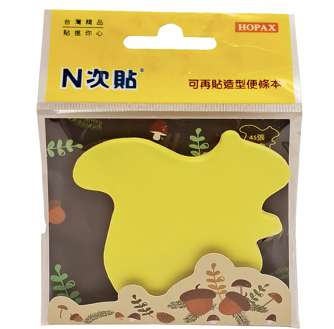 N次貼 造型便條紙, 6本, 松鼠 螢光黃, 45張