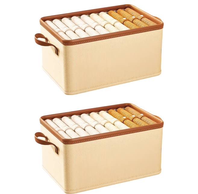 小麥購物 日式布藝收納盒 53L, 米色, 2個