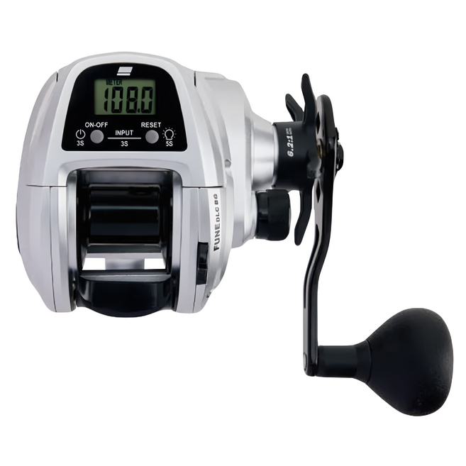 Abu Garcia Fune DLC 計米輪 大字元 小烏龜 梭形 捲線 Fune DLC MHP 右捲, 銀白色 + 黑色