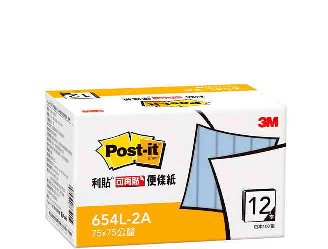 3M Post-it 利貼 可再貼備環保經濟包便條紙 3M-7100107826 654L-2A, 藍色, 1盒, 12本