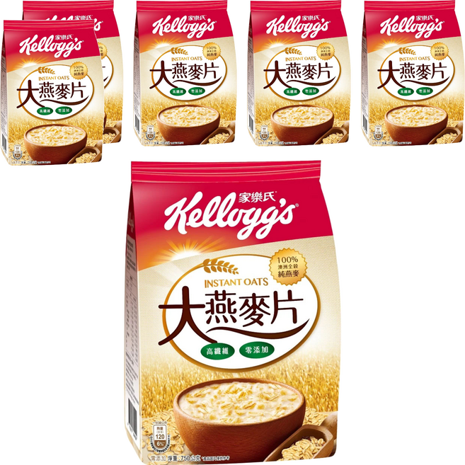 Kellogg's 家樂氏 陽光樂活大燕麥片 高纖維 零添加 100%澳洲全穀純燕麥, 750g, 6包