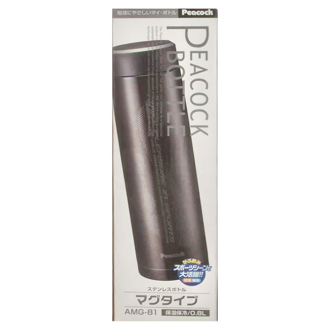 Peacock 日本孔雀 運動涼快不鏽鋼保冷保溫杯 防燙杯口設計 AMG-81-BC 430g, 黑色, 800ml, 1個