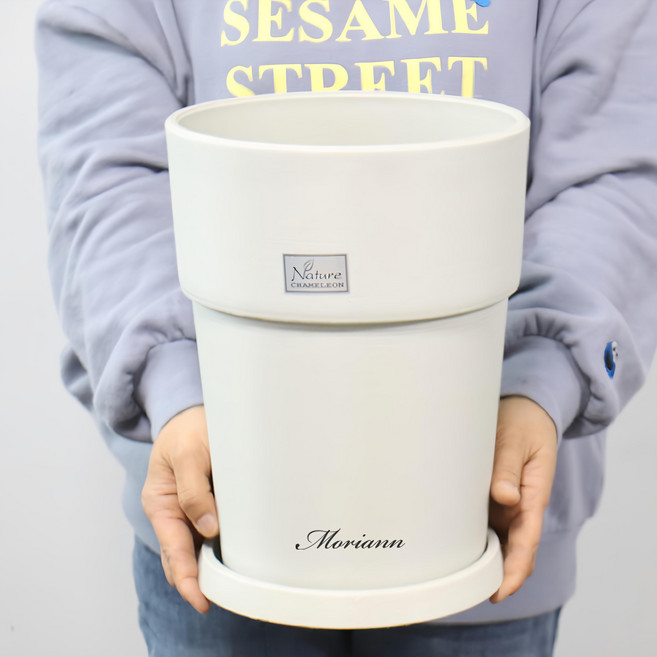 MORIANN Linesman 塑膠花盆 + 盆底盤 套組 2025, 1個, 米色