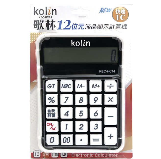 Kolin 歌林 12位元液晶顯示計算機, 白色 + 黑色, 1個