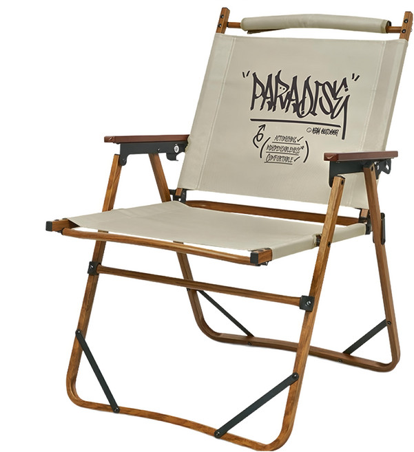 KZM OUTDOOR 個性可調木紋折疊椅 62 x 53.5 x 78cm 3.6kg, 象牙白, 1個